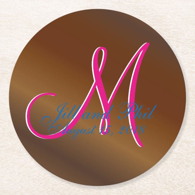 3d Monogram Dark Black Walnut Wood Simulation Round Paper Coaster (Front)