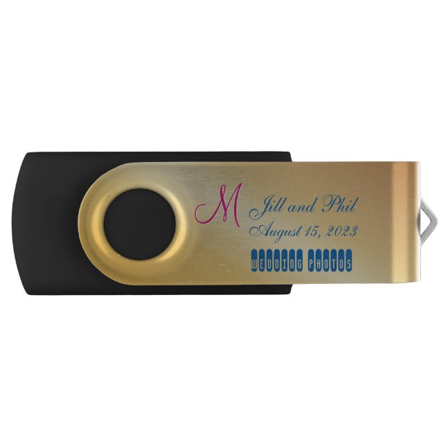 3d Monogram Gold Damask Flash Drive (Front)