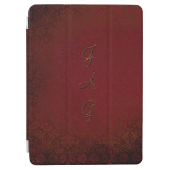 3d Monogram On Ruby Red Damask Ipad Air Cover by OldArtReborn at Zazzle