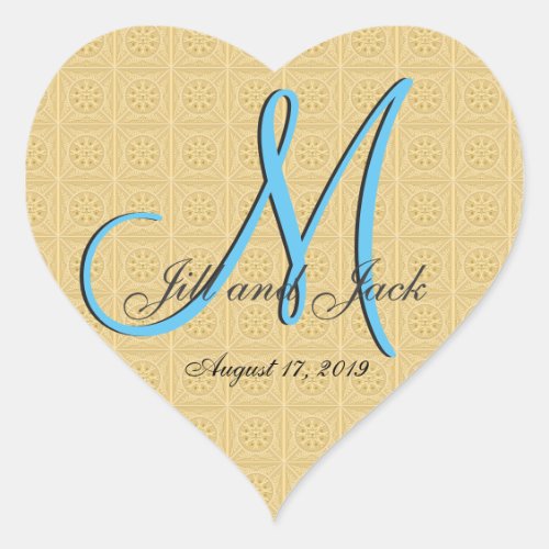 3d Monogram Retro Faux Embossed Gold Heart Sticker