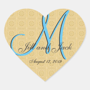 3d Monogram Retro Faux Embossed Gold Heart Sticker