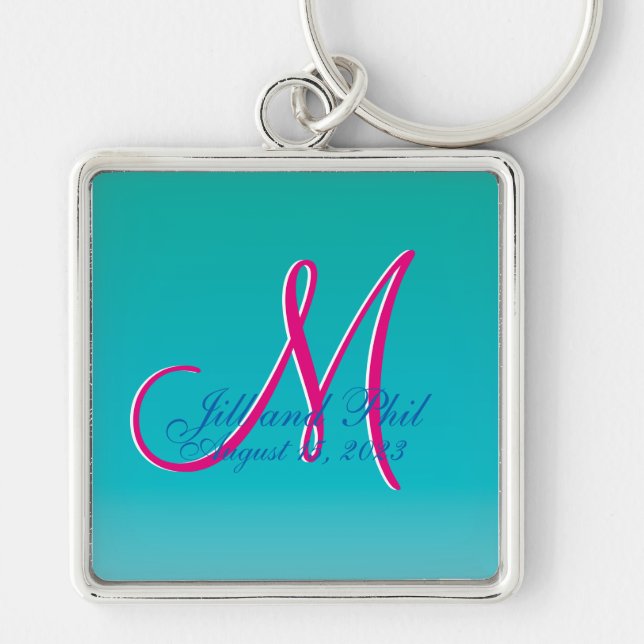 3d Monogram Turquoise Blue Fantastic Fab Fun Keychain (Front)