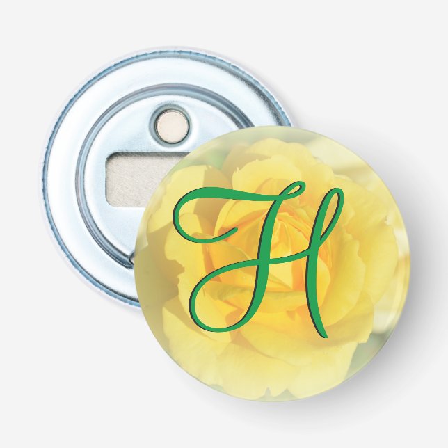3d Monogram Yellow Rose Bottle Opener (Front)
