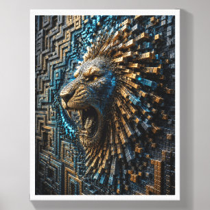 3D Mosaic Lion Wall Art Canvas Photo Tile
