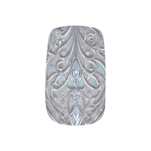 3d Motifs silver ornament blue diamonds fashion Minx Nail Art
