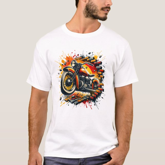 3D Motorcycle Hole in a Brick Wall T-Shirt (Front)