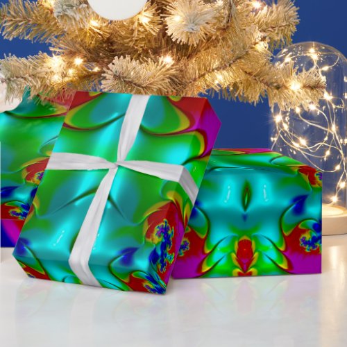  3D Multicoloured Glossy Fractal  Christmas Wrapping Paper