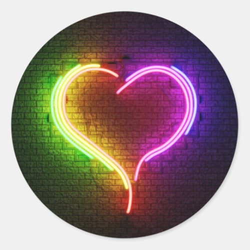 3D Neon Heart Classic Round Sticker