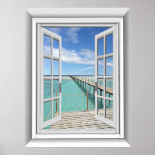 3D Ocean View Fake Window Poster