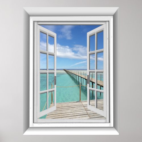 3D Ocean View Fake Window Poster