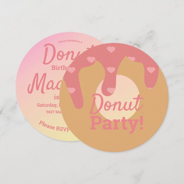 3D Ombre Pink Heart  Donut Sprinkle Mix Round Invitation (Front/Back)