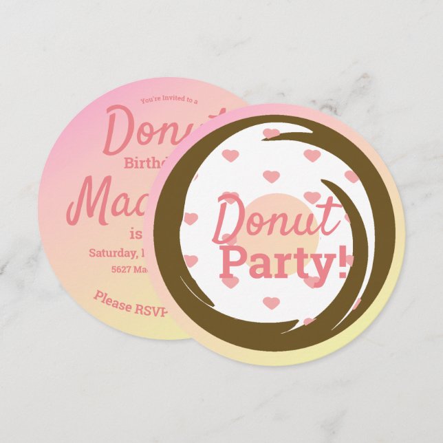 3D Ombre Pink Heart  Donut Sprinkle Swirl Round Invitation (Front/Back)