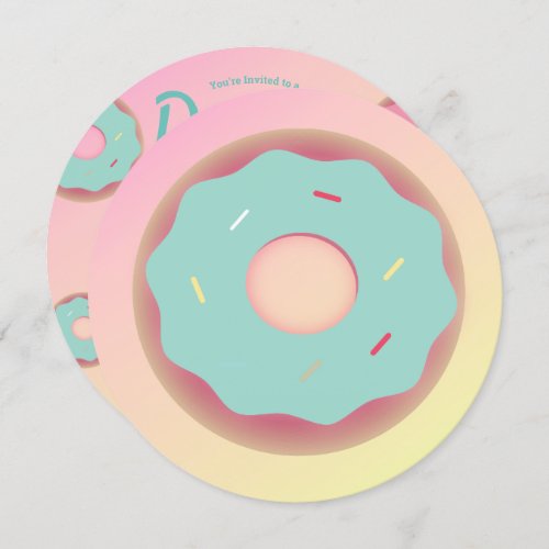 3D Ombre Teal and Pink Donut Sprinkle Mix Round Invitation