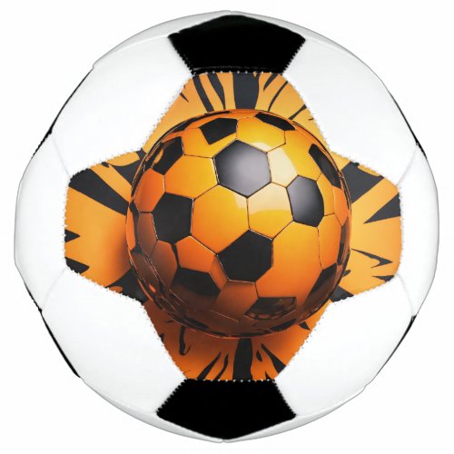 3d orange ball background with fire and black of soccer ball