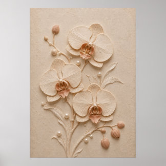 3D Orchid Floral Wall Art – Neutral Beige Botanica