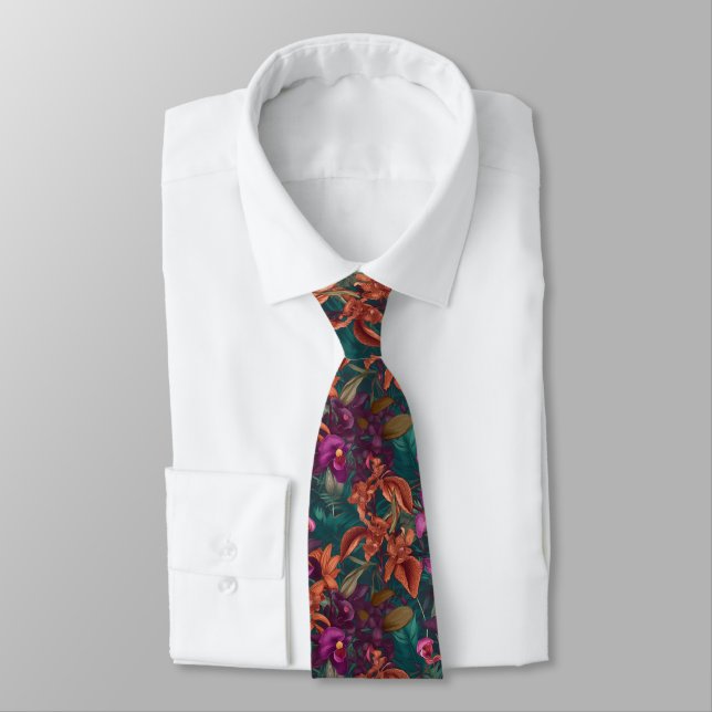 3d orchid in vibrant colors  neck tie (Tied)