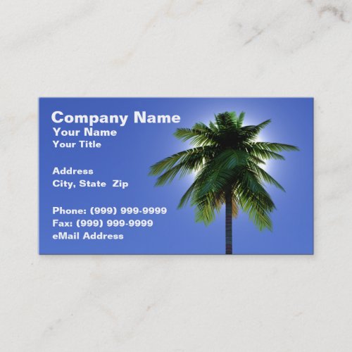 3D Palm Tree with Sun Against Clear Blue Sky Business Card Templates