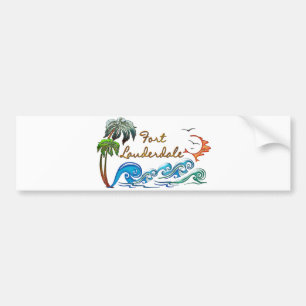 3d Palms, Waves & Sunset FORT LAUDERDALE Bumper Sticker