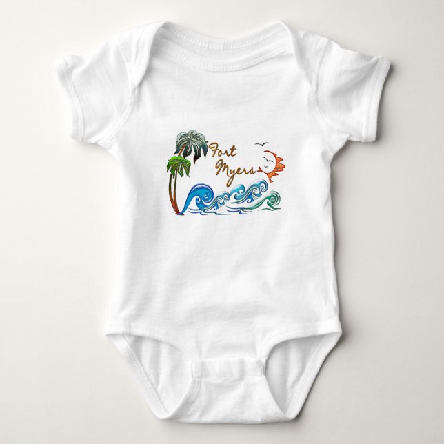 3d Palms, Waves & Sunset FORT MYERS Baby Bodysuit (Front)