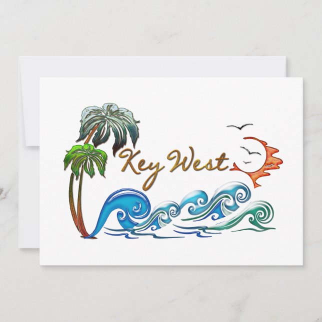3D PALMS WAVES SUNSET KEY WEST. INVITATION (Front)