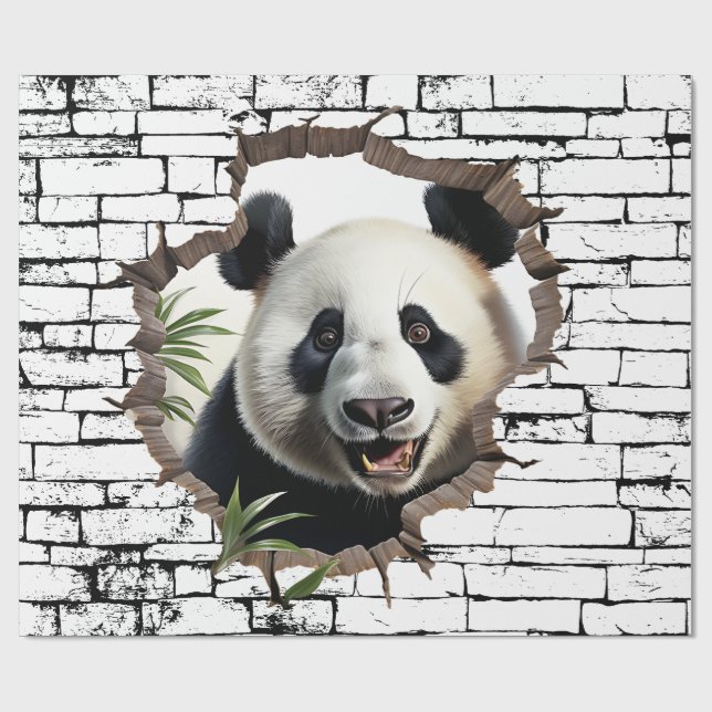 3D Panda Wall Break Art – Realistic Safari Wrapping Paper (Flat)