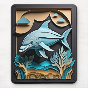 3D Paper Art Dolphin Design T-shirt Mouse Pad