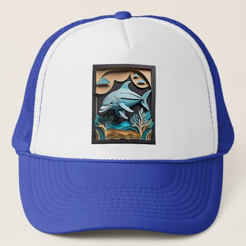 3D Paper Art Dolphin Design T_shirt  Trucker Hat