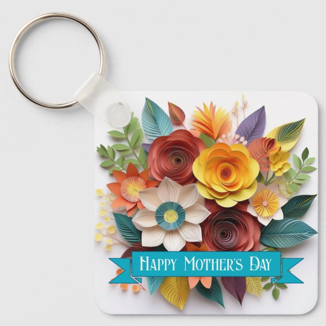 3D Paper Art Floral Mother's Day Keychain (Front)
