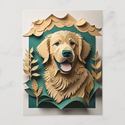 3D Paper Art Golden Retriever Design T_shirt  Postcard