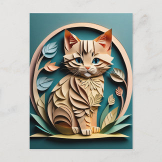 3D Paper Art Kitten Design T-shirt Postcard