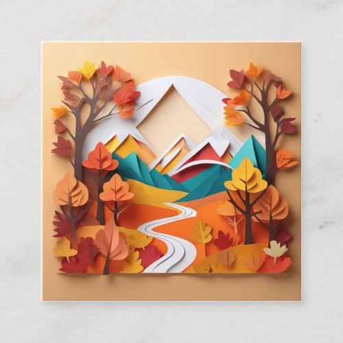  3d paper art Landscape in fall season in the sty Square Business Card