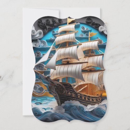  3d paper artsailing ship in stormy ocean note card