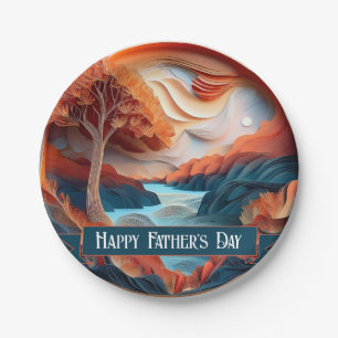 3D Paper Art Trees River Father's Day Plates