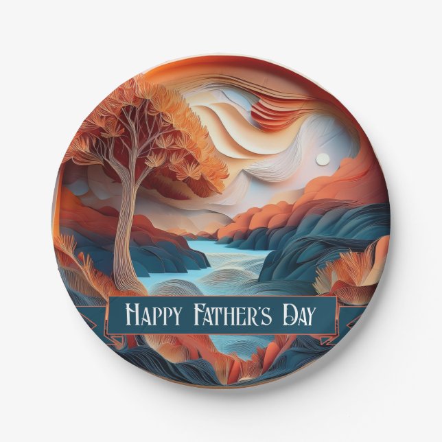 3D Paper Art Trees River Father's Day Plates (Front)