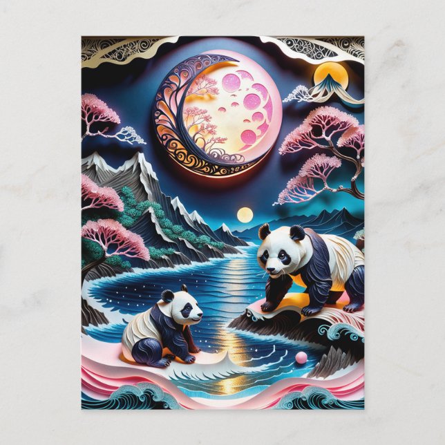 3D paper big panda with little panda is a great wa Postcard (Front)