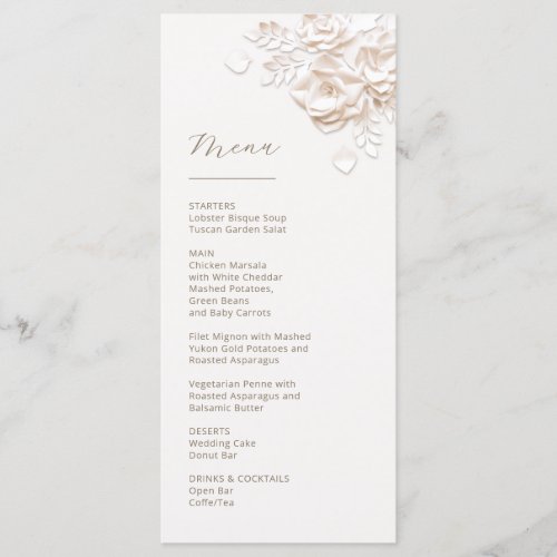 3D Paper Cut Beige Ivory Roses Menu