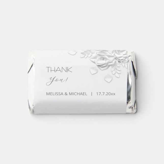 3D Paper Cut Roses Wedding Thank You Hershey's Miniatures (Front)