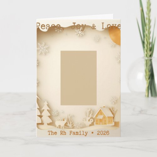 3D Paper Cut Village Family Photo Christmas Card