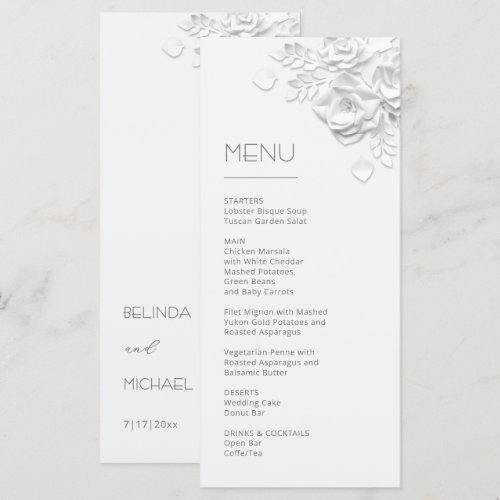 3D Paper Cut White Roses Menu