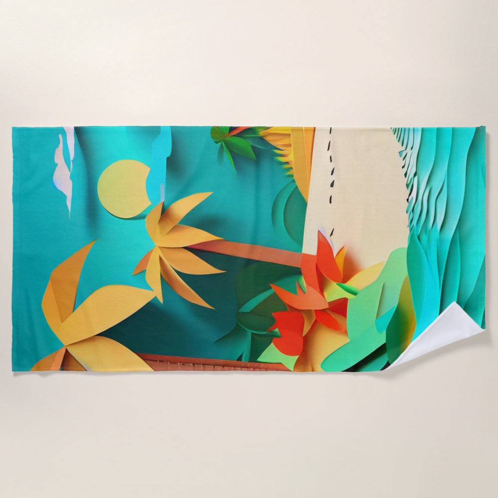 Discover 3D Papercraft Tropical Beach Custom Beach Towel