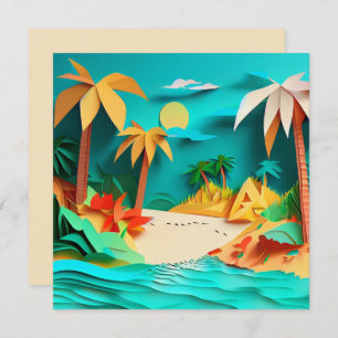3D Papercraft Tropical Beach Blank Greeting Card