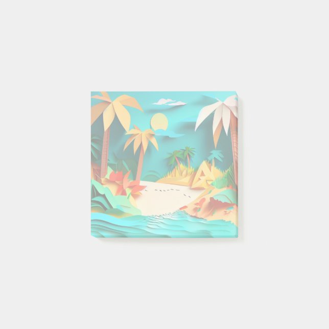3D Papercraft Tropical Beach Post-it Notes (Front)