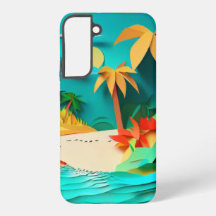 3D Papercraft Tropical Beach Samsung Galaxy S22+ Case