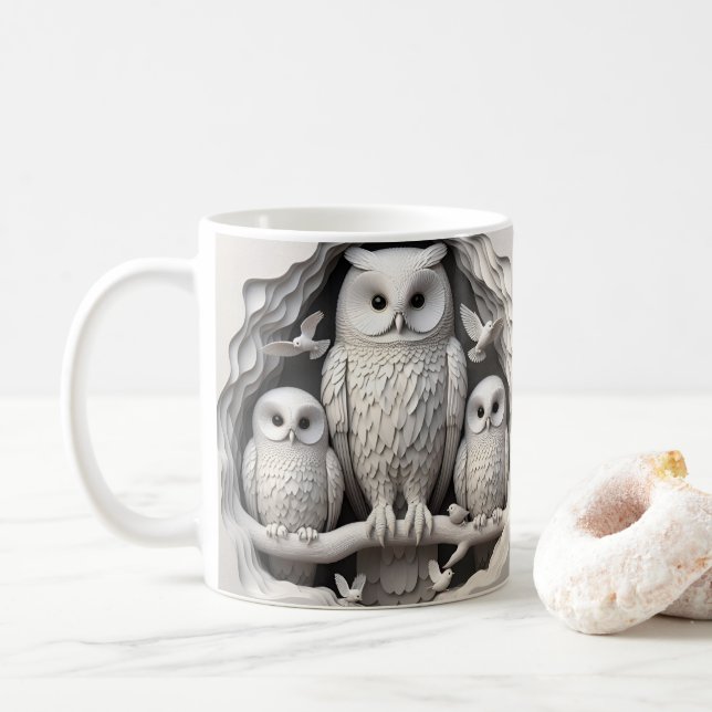 3D Papercut Owls Coffee Mug (With Donut)