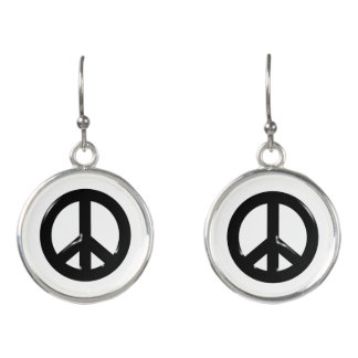 3D Peace Symbol Black Earrings