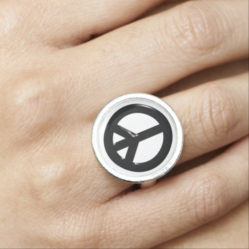 3D Peace Symbol Black Ring