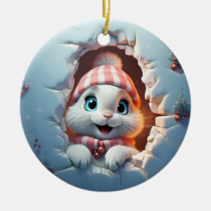 3D Personalized Christmas Bunny Ceramic Ornament