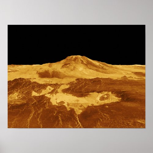 3D Perspective View of Maat Mons on Venus Poster