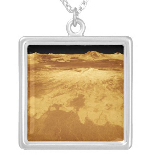 3D Perspective View of Sapas Mons on Venus Silver Plated Necklace