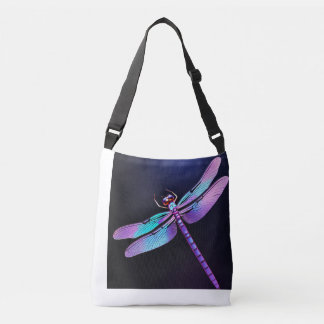 3D Photorealistic Iridescent Violet Dragonfly Logo Crossbody Bag